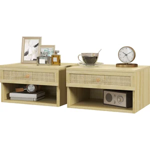 HOMCOM Lot de 2 tables de chevet murales tiroir coulissant, niche, pla... pas cher