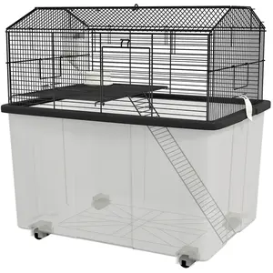 PawHut Cage hamster cage rongeur 2 étages avec roulettes plate-forme e... pas cher