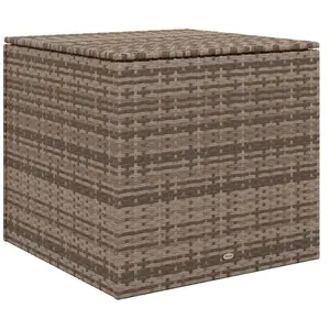 Comparateur de prix : Outsunny Coffre de jardin dim. 75L x 75l x 70H cm vérin pneumatique doublure intérieure résine tressée aspect rotin taupe