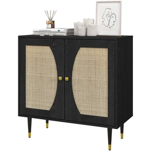 HOMCOM Buffet haut meuble de rangement design bohème double portes ave... pas cher