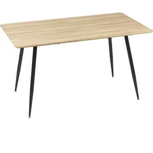 HOMCOM Table à manger rectangulaire 4 personnes acier noir effet bois naturel pas cher