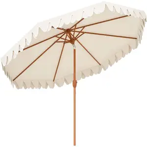Parasol inclinable Outsunny rond Ø 264 cm avec volants tissu polyester...