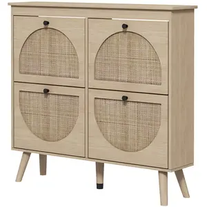 HOMCOM Meuble à chaussures 4 abattants 20 paires étagère réglable style bohème pieds en bois massif 105 x 24 x 97,5 cm naturel pas cher