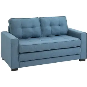 Canapé droit convertible 2 places HOMCOM dossier capitonné - 147,5 x 75 x 85 cm - bleu pas cher