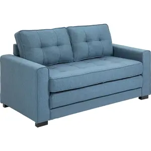 HOMCOM Canapé droit convertible 2 places - dossier capitonné - 147,5 x 75 x 85 cm - bleu pas cher
