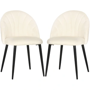 HOMCOM Lot de 2 chaises Velours Crème Pieds métal Noir dim. 52L x 54l ... pas cher