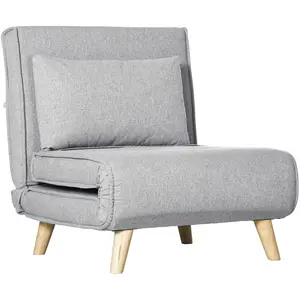 HOMCOM Fauteuil convertible 2 en 1 chauffeuse lit 1 place Dossier Réglable pieds en Bois et coussin pas cher
