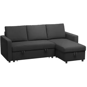 HOMCOM Canapé d'angle convertible 3 places modulable tissu aspect lin noir pas cher