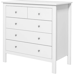 HOMCOM Commode à 5 tiroirs, meuble de rangement, avec poignées, glissières métalliques,  en bois, 79l x 39,5P x 80,5H cm, blanc pas cher