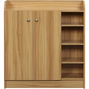 HOMCOM Meuble de rangement à chaussures pour entrée avec 4 compartiments ouverts et placard double porte - étagère réglable pas cher