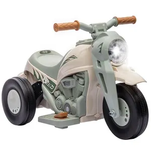 Comparateur de prix : Aiyaplay Moto électrique enfant chopper 6v env. 3kmh 3 roues effets lumineux sonores fonction bulles vert beige