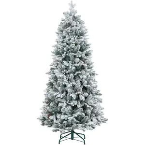 HOMCOM Sapin de Noël artificiel enneigé H.180 cm 1489 branches 33 pommes pin