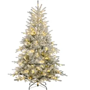 HOMCOM Sapin de Noël artificiel 180 cm arbre de Noël lumineux floqué e... pas cher