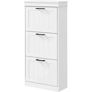 HOMCOM Meuble à chaussures, 3 portes abattants 15 paires, étagères réglables, pour entrée, couloir, 54 x 24 x 117,5 cm, blanc pas cher