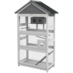 PawHut Cage à oiseaux en bois cage perroquet aire de jeux toit asphalt... pas cher