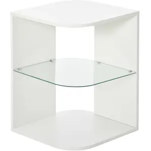 HOMCOM Table d'appoint guéridon design contemporain bout de canapé étagère verre trempé blanc pas cher