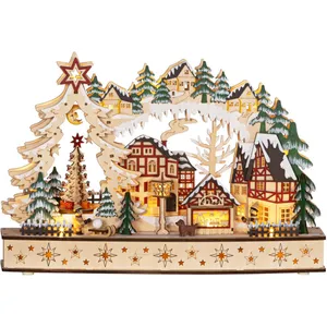 Village de Noël lumineux - HOMCOM - avec 20 LED, paysage enneigé charm...