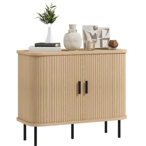 Homcom Buffet 2 portes coulissantes 4 compartiments acier noir bois clair