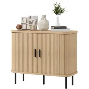 HOMCOM Buffet meuble de rangement avec portes coulissantes à lattes, a... pas cher