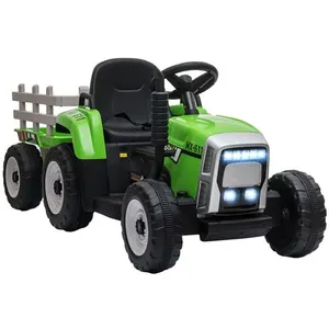 Comparateur de prix : HOMCOM Tracteur électrique enfant avec remorque - effets sonores lumineux - télécommande - 3-6 kmh - vert
