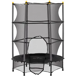 HOMCOM Trampoline Enfant Ø 1,40 × 1,90H m Filet de sécurité Porte zipée Couvre-Ressorts 6 poteaux rembourrés Inclus NoirVendu paraosom