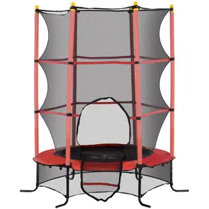 HOMCOM Trampoline Enfant Ø 1,63 × 1,9H m Filet de sécurité Porte zipée Couvre-Ressorts 6 poteaux rembourrés Inclus RougeVendu paraosom