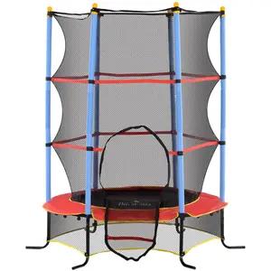 HOMCOM Trampoline Enfant Ø 1,75 × 1,90H m Filet de sécurité Porte zipée Couvre-Ressorts 6 poteaux rembourrés Noir Rouge BleuVendu paraosom