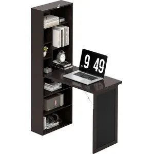 HOMCOM Bureau avec rangement pliable murale rabattable avec bibliothèq... pas cher