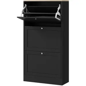 HOMCOM Meuble à chaussures style scandinave 3 portes abattants 18 paires de chaussures 60 x 23,5 x 115 cm noir aspect bois pas cher