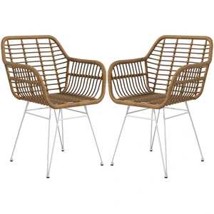 HOMCOM Duo Chaises Salle à Manger Design Bohème Assise Tressée Pieds Acier Blanc   Aosom France pas cher