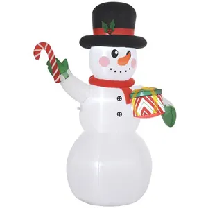Outsunny Bonhomme de neige gonflable de Noël de 180 cm avec lumières LED, matériel fixation et souffleur, décoration de Noël pour l'intérieur et l'extérieur