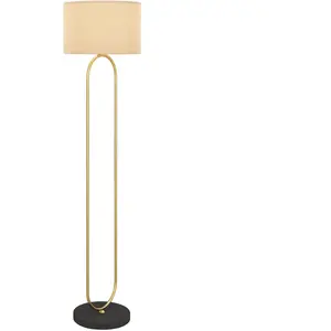 HOMCOM Lampadaire abat-jour en lin douille E27 style moderne interrupteur à pied pour salon et chambre 156 cm doré et noir pas cher