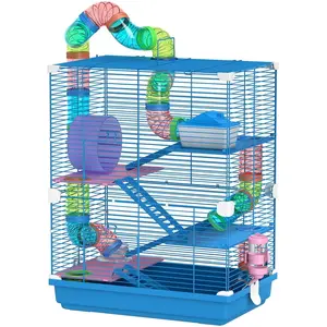 PawHut Cage pour hamster rongeur 4 étages avec tunnels mangeoire roue ... pas cher