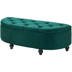 HOMCOM Pouf de Rangement Coffre 2 en 1 - Pouf capitonné Demi-Cercle - ...Vendu paraosom