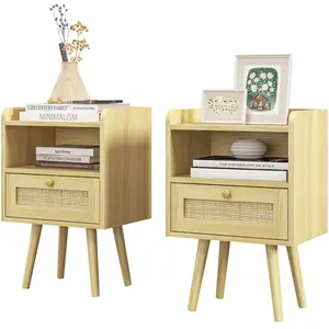 HOMCOM Lot de 2 tables de chevet avec tiroir effet rotin et compartime... pas cher