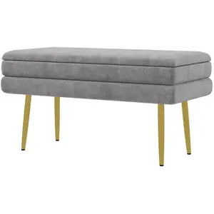 HOMCOM Banc banquette coffre de rangement 2 en 1 assise aspect velours...