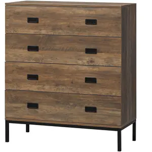 HOMCOM Commode 4 tiroirs meuble de rangement design industriel pièteme... pas cher