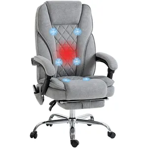 Vinsetto Fauteuil de bureau manager massant chauffant inclinable réglable télécommande repose-pieds rétractable velours gris clair pas cher