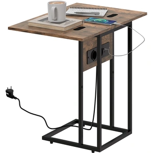 HOMCOM Table d'appoint bout de canapé avec station de charge, plateau ... pas cher