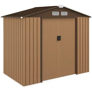 Outsunny Abri de jardin - remise pour outils - cabanon porte verrouillable - dim. 213L x 130l x 185H cm - tôle d'acier café chocolat pas cher