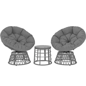 Outsunny Ensemble salon de jardin 3 pcs - 2 fauteuils papasan, table basse - 2 grands coussins inclus - résine grise pas cher