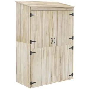 Comparateur de prix : OUTSUNNY Armoire de jardin 2 portes bois - 2 étagères, grand compartiment - 120 x 57 x 183 cm - sapin pré-huilé