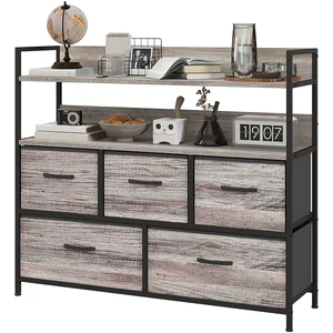 HOMCOM Meuble de rangement style industriel commode 5 tiroirs en tissu...