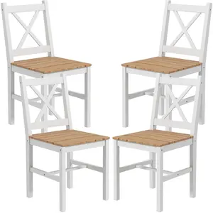 HOMCOM Lot de 4 chaises design style maison de campagne, cadre blanc  ... pas cher