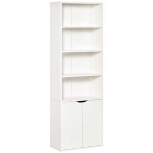 Comparateur de prix : HOMCOM Bibliothèque 4 étagères armoire 2 portes dim. 59 x 29 x 180 cm blanc