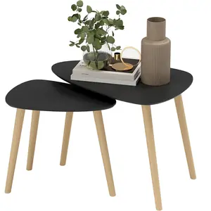 HOMCOM Lot de 2 tables basses gigognes design scandinave pieds en bois... pas cher