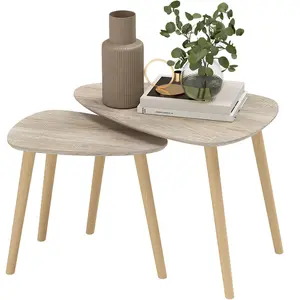 HOMCOM Lot de 2 tables basses gigognes design scandinave pieds en bois... pas cher