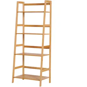HOMCOM Etagère échelle en bambou 4 niveaux bibliothèque style naturel ... pas cher