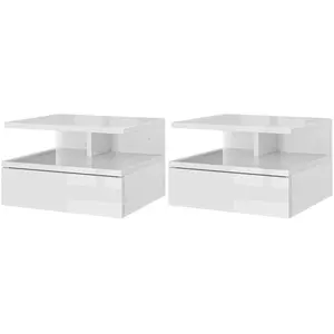 HOMCOM Lot de 2 tables de chevet murales tables de nuit tiroir couliss... pas cher