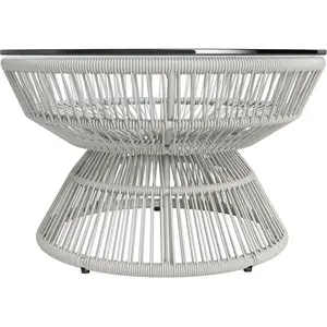 Outsunny Table basse de jardin ronde, table d'appoint en résine aspect rotin et plateau verre trempé Ø 60 x 37H cm pas cher